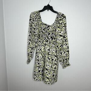 New Vero Moda Black & Green Floral Cottagecore mini Dress Womens size S